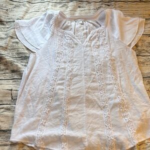 Counterparts White Blouse with Lace Accents